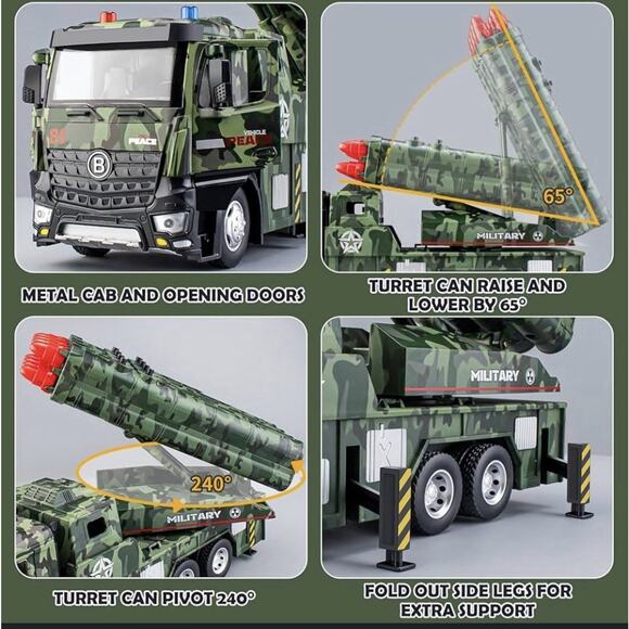 Die-Cast Metal Military Missile Launcher Toy Truck Battery Powered - Picture 2 of 12
